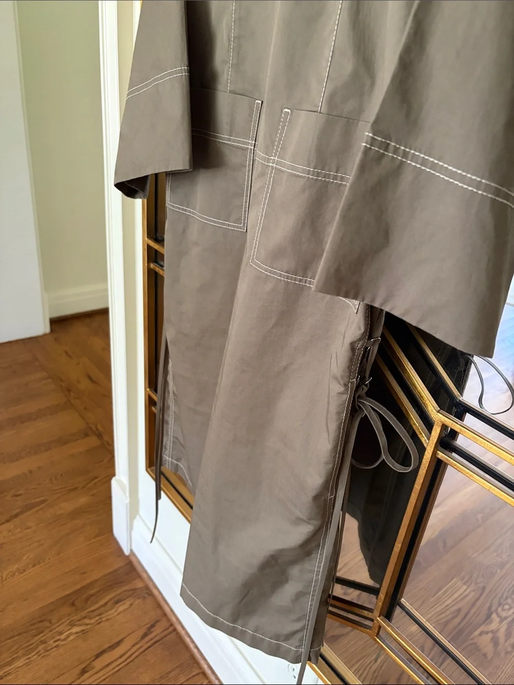 Tory Burch Olive/Taupe Shirt Dress with White Contrast Stitching